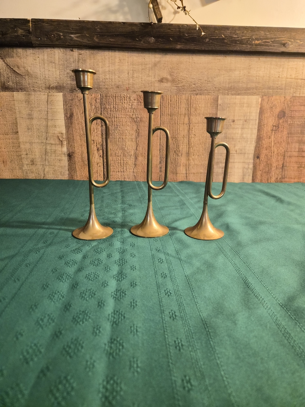 Brass Tone Trumpet-Style Candle Holders - Set of 3